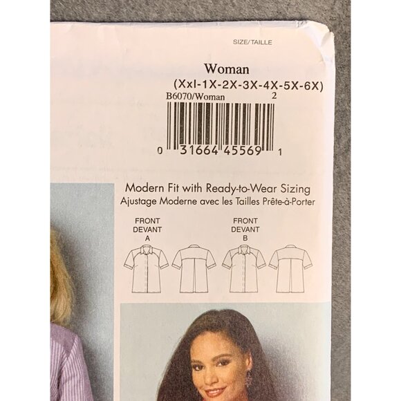 Butterick Misses Top Shirt Sewing Pattern Sz XX1-6X B6070 - Uncut - Picture 2 of 4